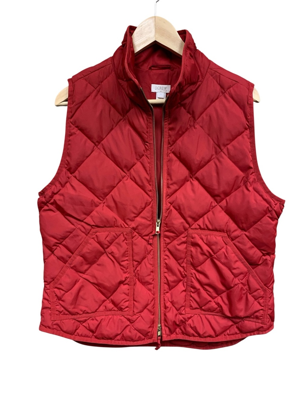 J. Crew Red Down Filled Quilted Zip-Front Vest L